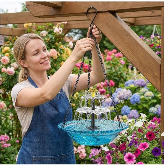 Solar-Powered Waterfall-Style Hanging Bird Bath Fountain