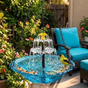 Solar-Powered Waterfall-Style Hanging Bird Bath Fountain